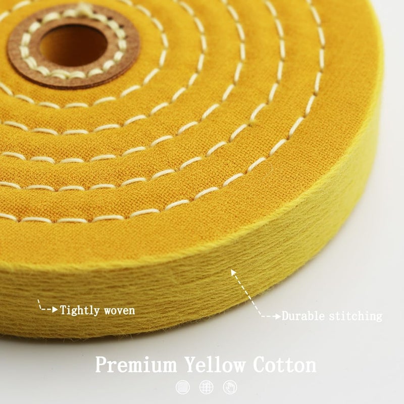 JUNLIXN 6" 55 Ply Cotton Buffing Wheels, 5/8'' Arbor Cotton Buffing Polishing Wheel for Bench Grinder (Yellow) - Image 3